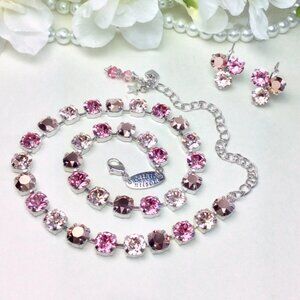 Austrian Crystal Necklace & Earring Set, Rosy Horizons, Cathie Nilson, Pink Gold
